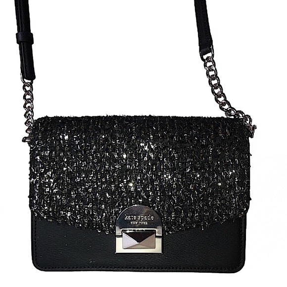 KATE SPADE Black and Silver Slide Lock Clutch Crossbody Bag Silver Accents NWOT - Picture 1 of 17